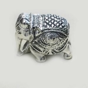 Miniature Silver Elephant Trunk Down Antique finish 2.2″ – Resin Silver