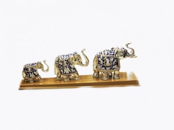 Silver Elephant Figurine set of three in Blue Color, 23.5″ Long – Resin Silver