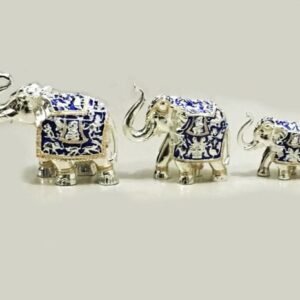 Set of Three Silver Elephants in Blue Enamel finish & in Three Different Sizes – Resin Silver