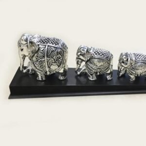 Silver Elephant statue set of three 13″ Long – Resin Silver