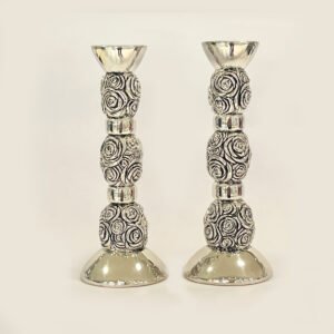 A Silver Candle Stand Pair Roses | 8.5 Inch