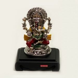 Aesthetic Silver Ganesh Statue with Enamel | 12 Inch
