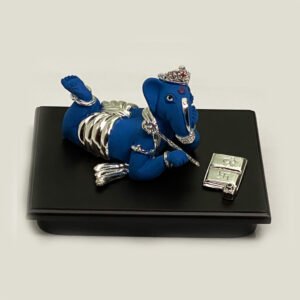 Bahi Khata Silver Ganesh Blue  | 6.0 Inch Long