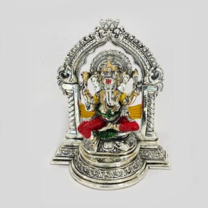 Artistic Silver Ganesh Color Statue | 8.2 Inch