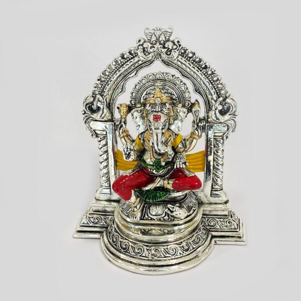 Artistic Silver Ganesh Color Statue | 8.2 Inch