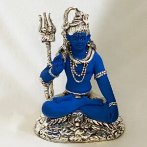 Silver Shiv Ji Statue in Blue Color |  6.7 Inch
