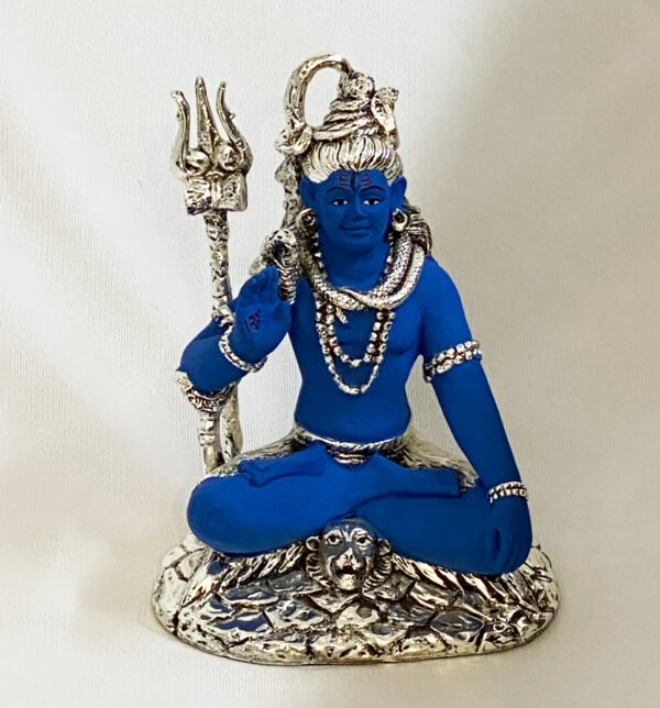 Silver Shiv Ji Statue in Blue Color |  6.7 Inch